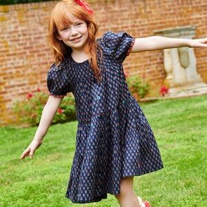 Pink Chicken Navy Floral Tiered Elizabeth Dress with Red Accents NWT